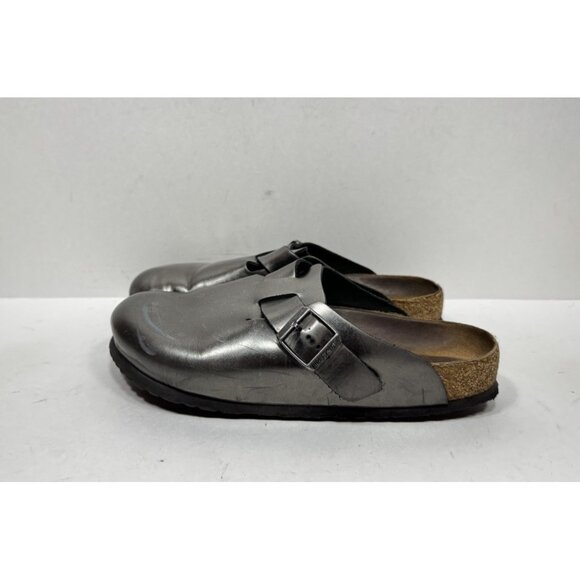 Birkenstock Boston Soft FB Metallic Silver Clogs Womens Sz 10 / 41 Slip On Shoes - Picture 4 of 10